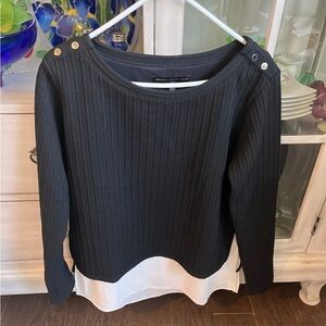 Black Long Sleeve Top with White Hem